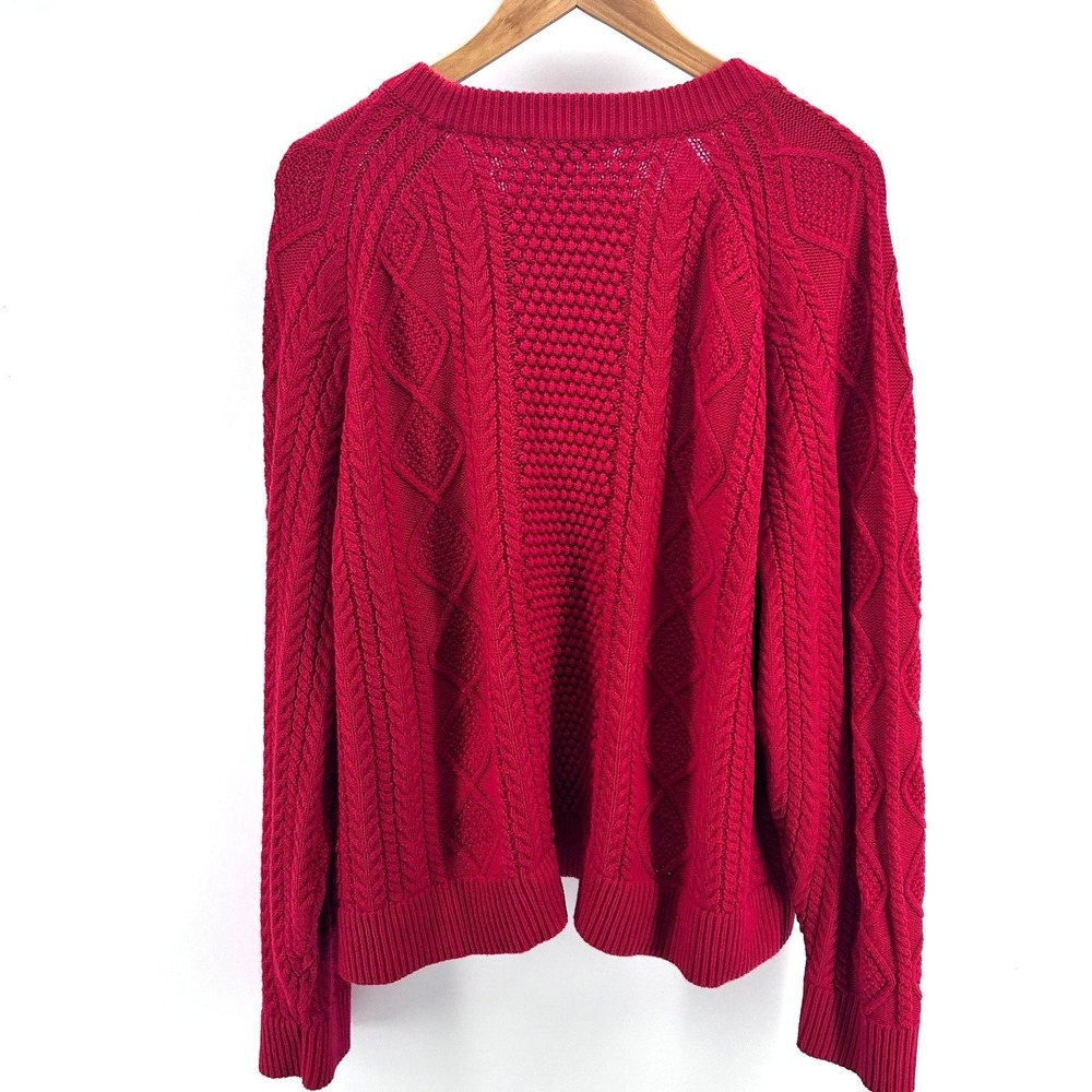 J.Crew Womens 3X Red Cable Knit Cotton Crewneck Sweater Mixed Stitch Pullover - Picture 4 of 4